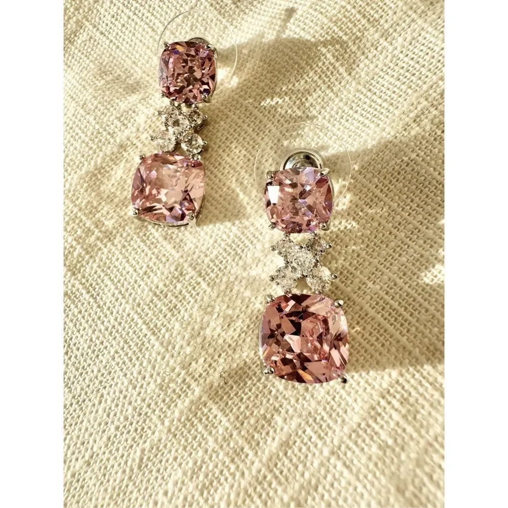 Pink Panther style dangle cubic zirconia earrings